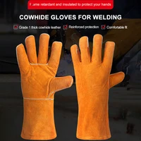 WYNN'S 1 Pair Leather Work Gloves Cowhide Working Glove Stick Welder Heat Fire Resistant Mitts for Welding Cutting Hand Tools 2
