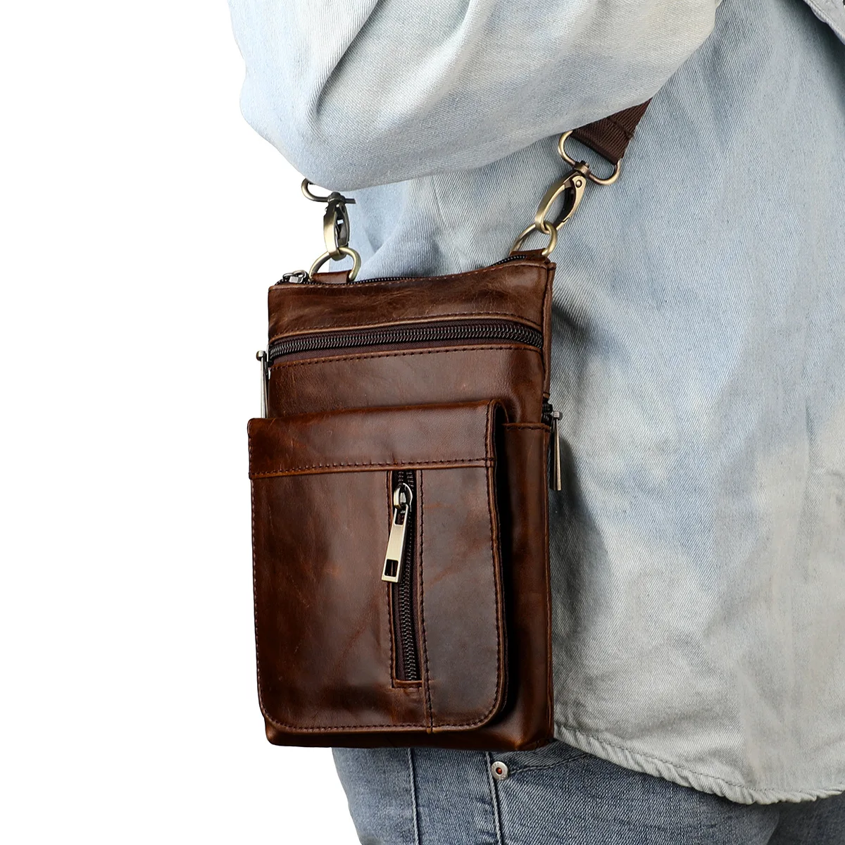 

Leather Men's Shoulder Bags Vintage Large-Capacity Soft Leather Cross Body Bag Top Layer Cowhide Vertical Messenger Business Bag