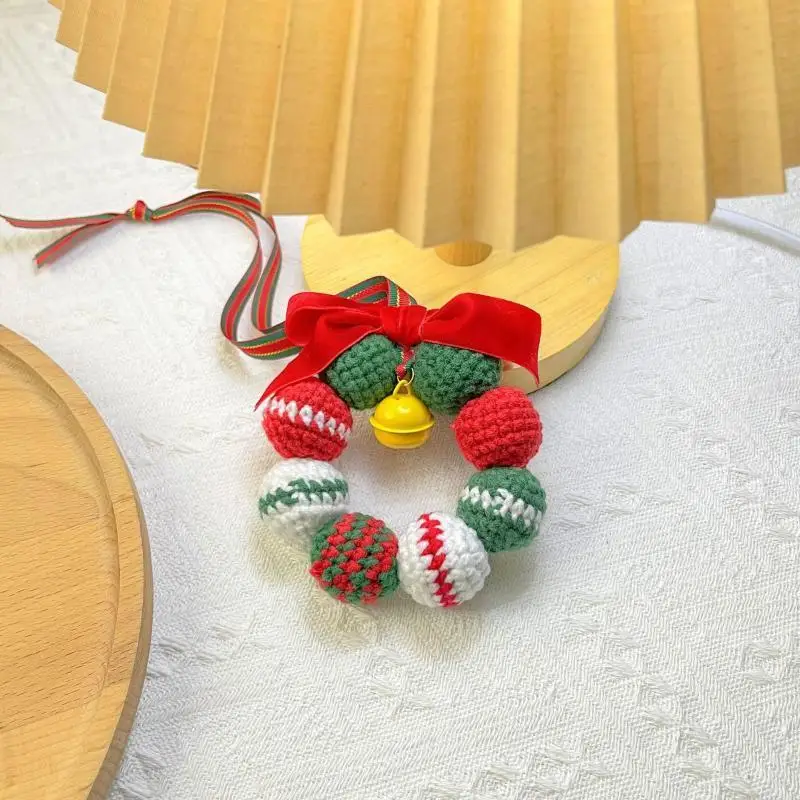 Christmas Handmade Crochet Hanging Style Creative Car Christmas Wreath Pendant Home Decoration Christmas Blessing Pendant Gift