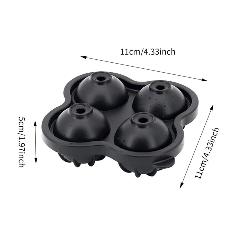 4 Grids Round Ice Cube Trays Silicone Ice Cube Molds for Freezer with Lid Kitchen Bar Reusable Whiskey Mold Ball Moulds