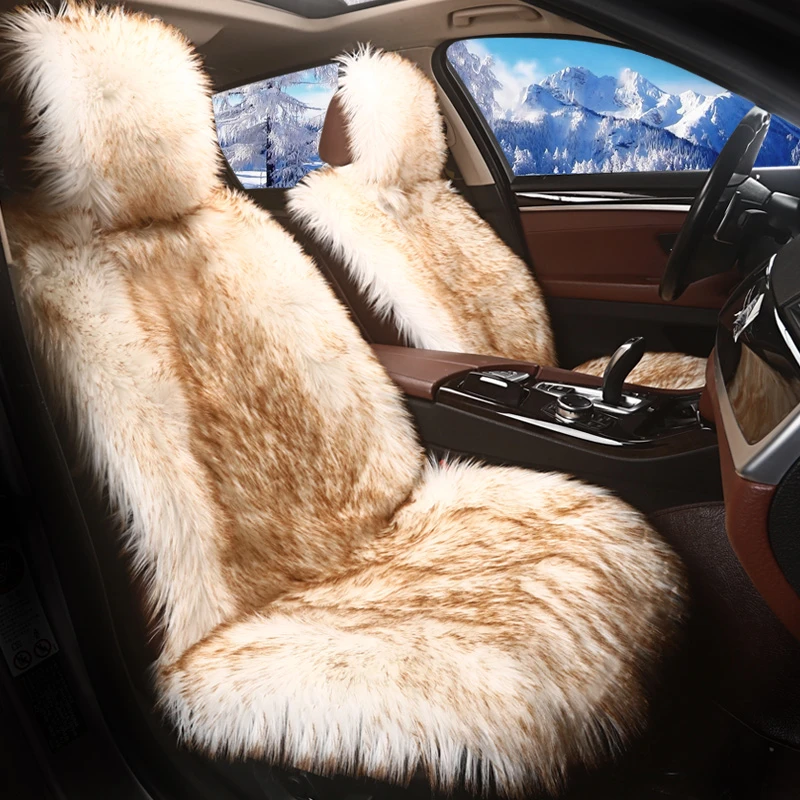 Luxury Long Faux Fur Car Seat Cover Universal Artificial Plush Auto