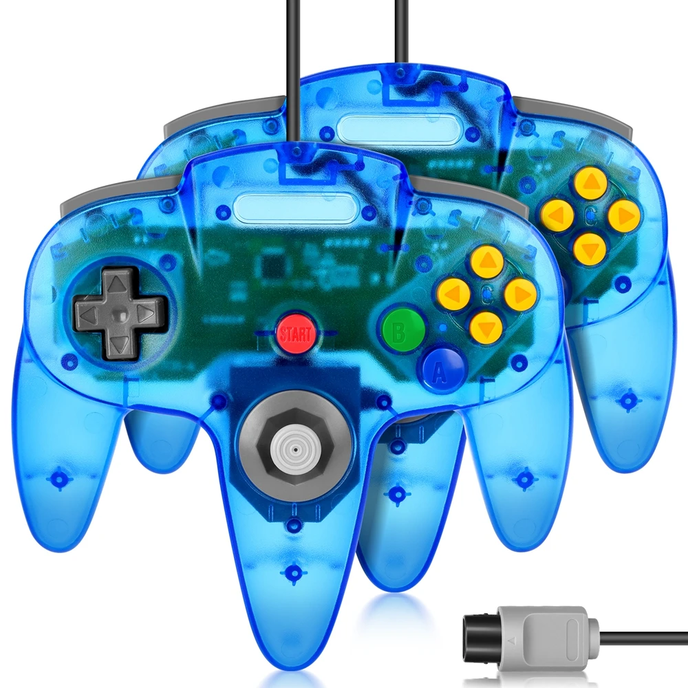 

Игровой контроллер N64, классический проводной 64-битный геймпад, джойстик для Ultra 64, игровая консоль Ocean Blue, 2 упаковки