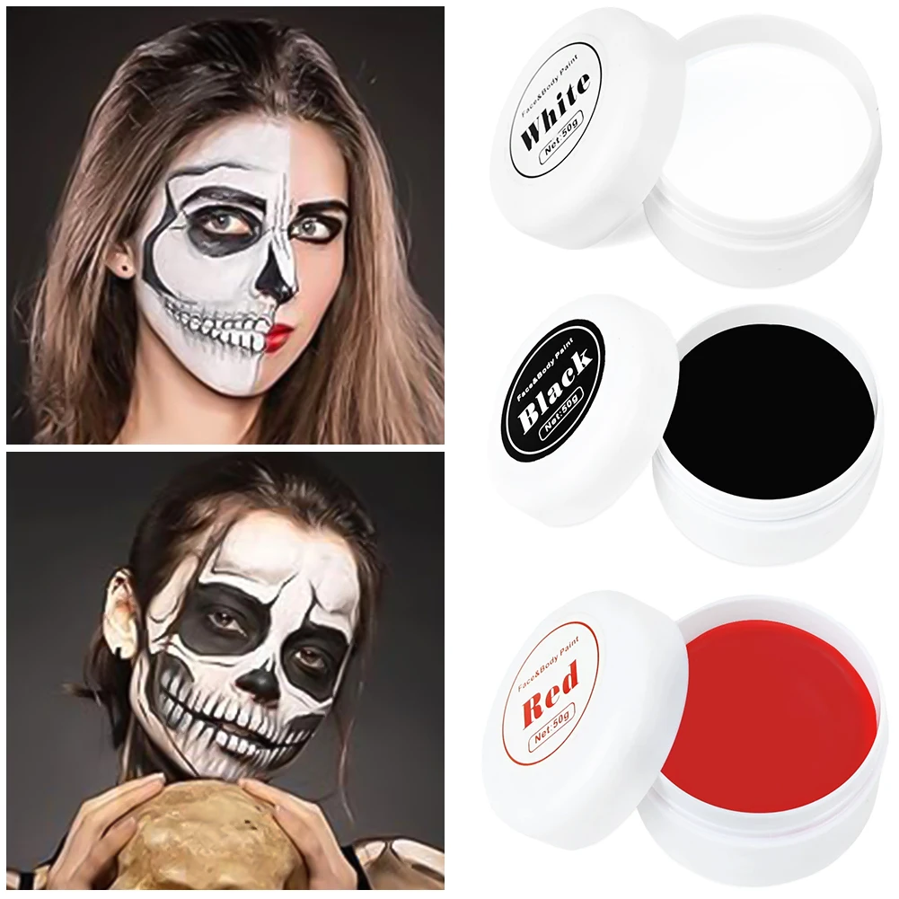 Professional Face & Body Paint - White, Black, Red for Special Effects, Holidays & Costume Parties