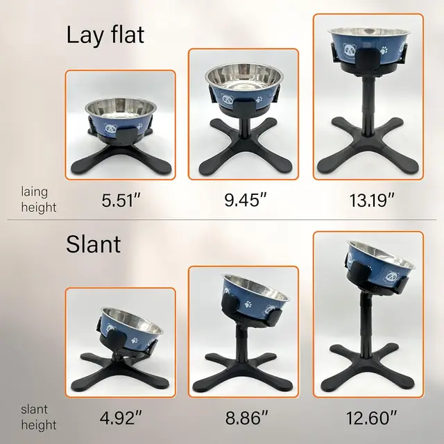 Adjustable Elevated Dog Bowl Stand with Non-Slip Base 3 Height Tilt Settings 14-24.5cm Bowls Stainless Steel Dish for Dogs Cats 5