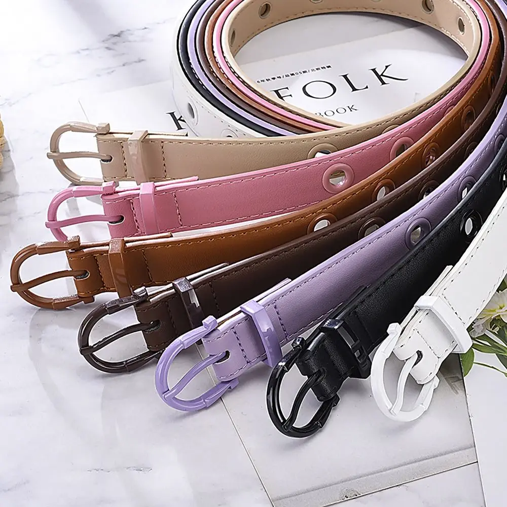 

Multiholes Perforated Belt 2023 New Jeans Accessories PU Leather Students Waist Belt Candy Color Women Men Waistband JK Style