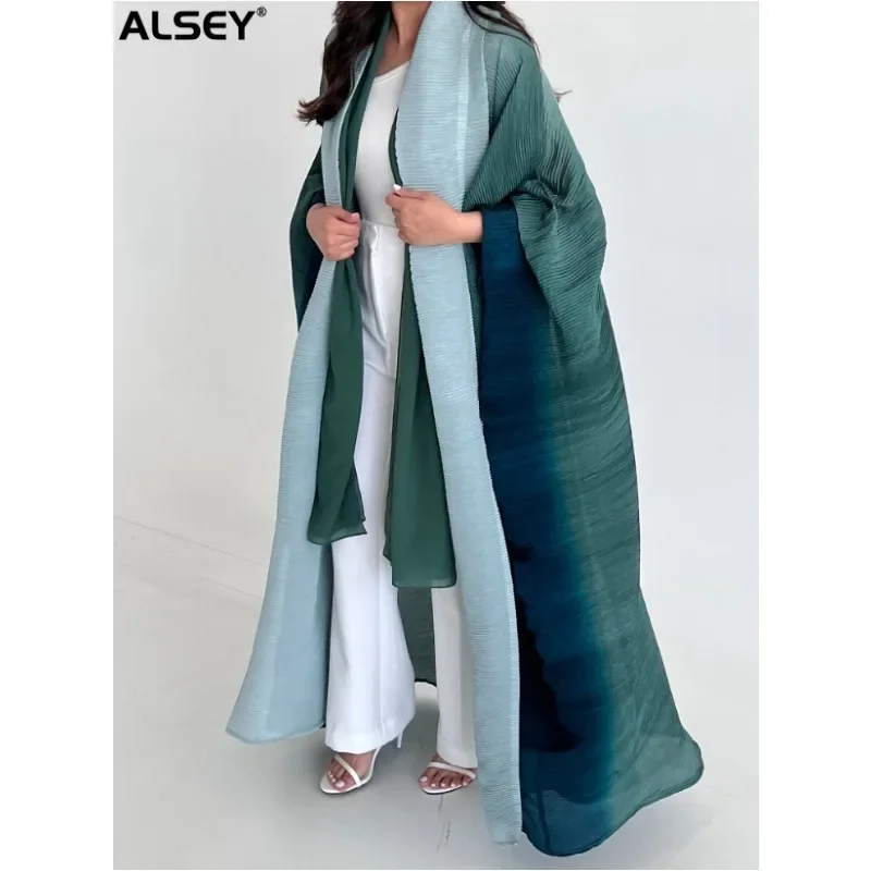

ALSEY Miyake Pleated Gradient Batwing Sleeve Cardigan Windbreaker Coat for Women's Fall New Scarf Loose Elegant Long Jacket