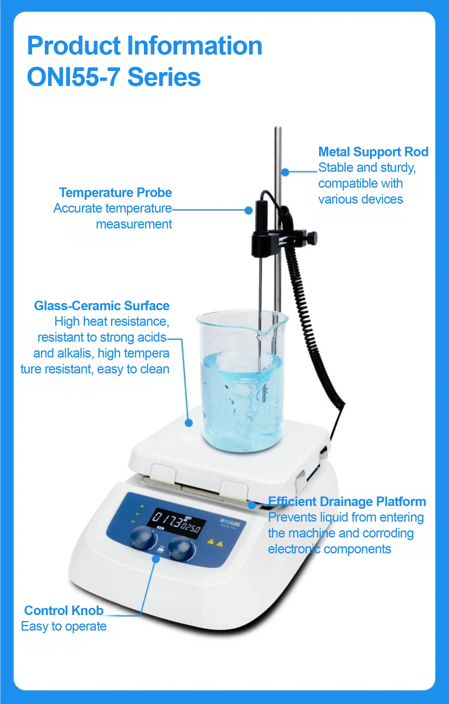 ON155-7 Digital Magnetic Hot Plate Stirrer Heater with Timer 20L Capacity Temper