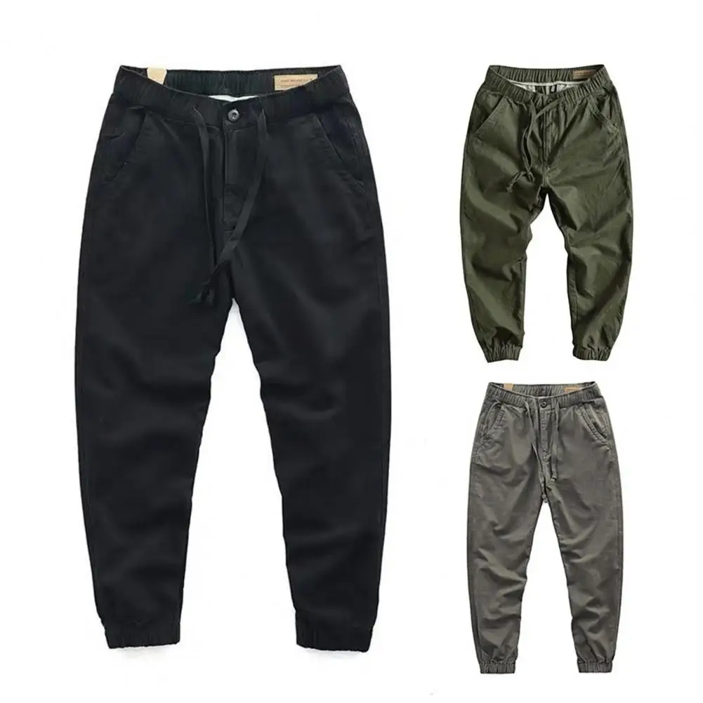 Trendy Unique Design Multi Pockets Skin-Touch Solid Color Elastic Waist Male Sweatpants Training Trousers Breathable