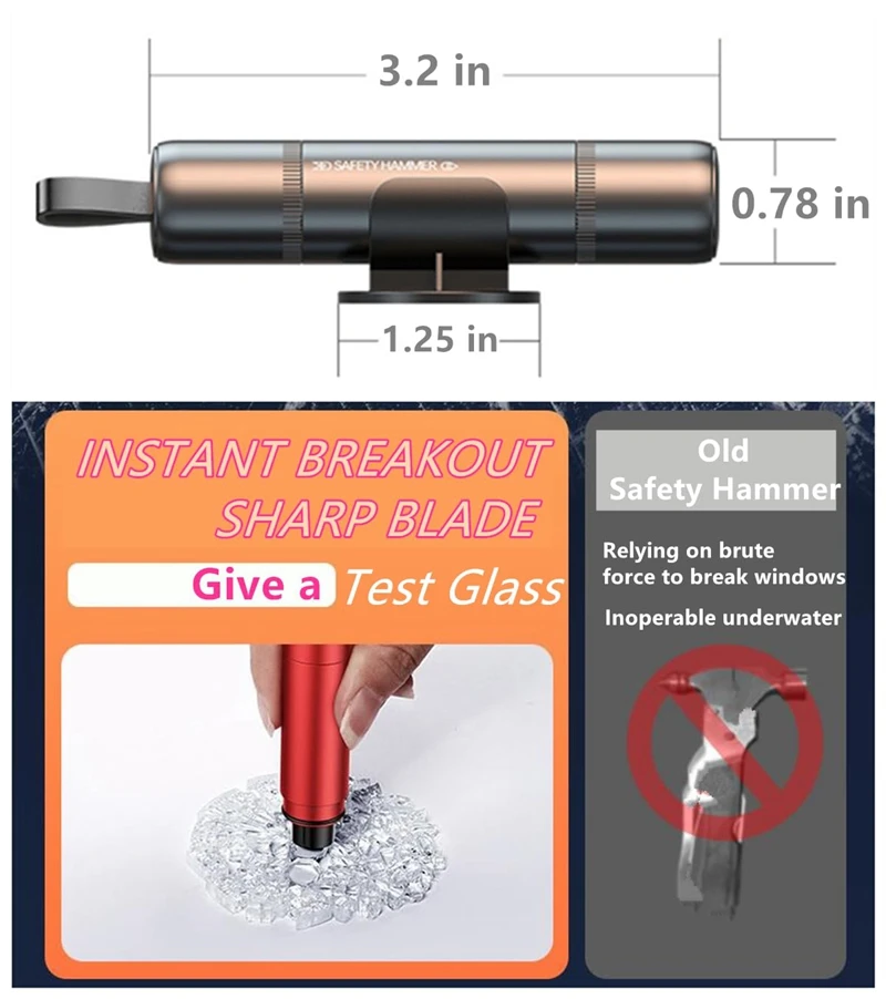 2 In 1 Car Safety Hammer Emergency Glass Breaker Cut The Seat Belt High Hardness Tungsten Steel Rescue Tool Auto Accessories 5