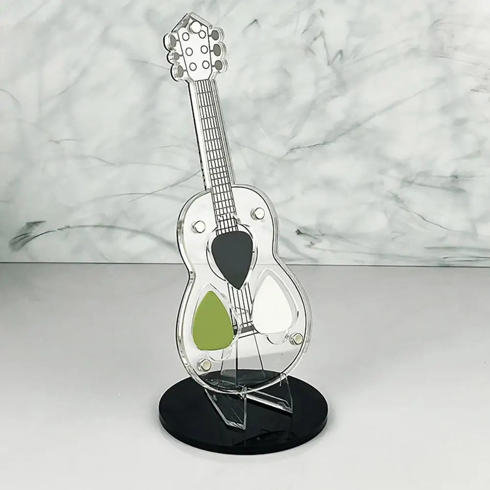 Acrylic Guitar Pick Holder with Stable Base Guitar-shaped Pick Case Transparent Guitar Holder Musicians Accessories