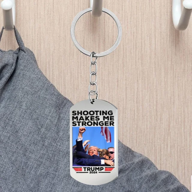 1/2pcs Trump 2024 Flag Key Ring Stainless Steel Shooting Makes Me Stronger Key Holder for Men Women Gifts for MAGA Supporters 5