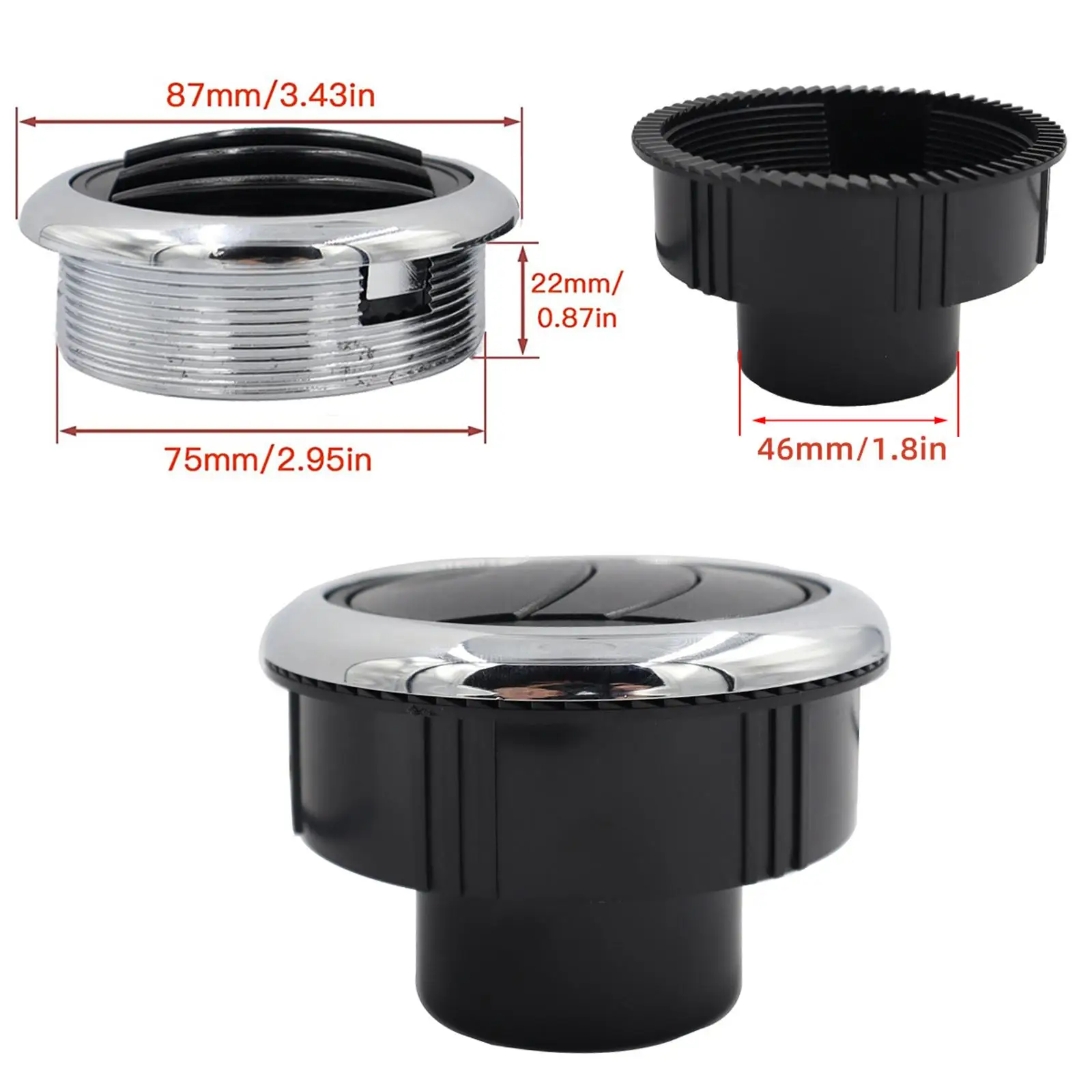 

4Pcs RV Boat Yacht Dashboard AC Air Vent Replace Parts Outer Diameter 8.7cm Accessory Easily Install Deflector Electroplate Knob