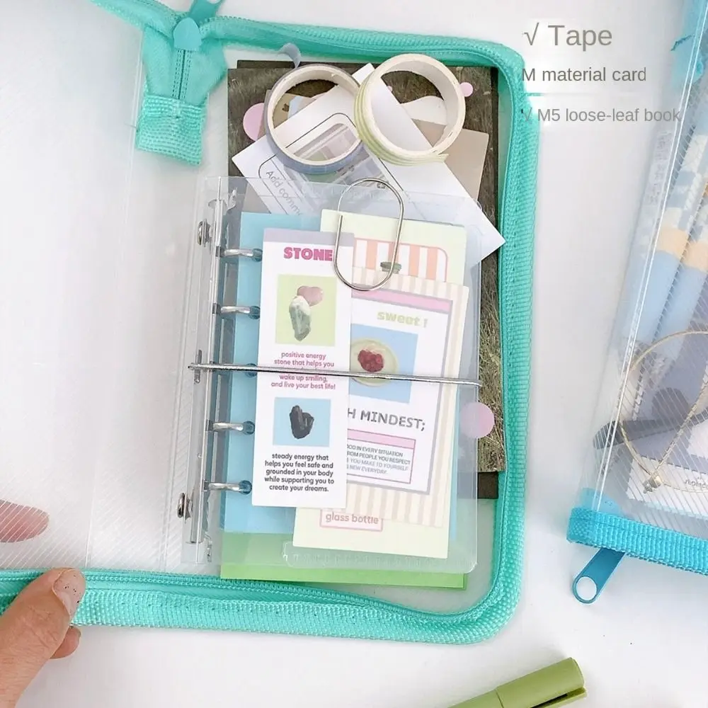 INS Multifunctional Transparent Zipper Pouch - Solid Color File Organizer and Stationery Bag