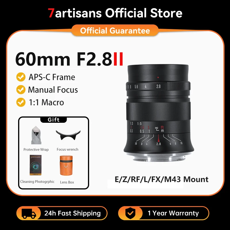 7artisans 60mm F2.8 Mark II APS-C 매크로 렌즈 E ZVE10 니콘 Z Z6II 후지 XF 캐논 RF R6 마이크로 4/3 GH1/GH2 라이카 T TL SL용
