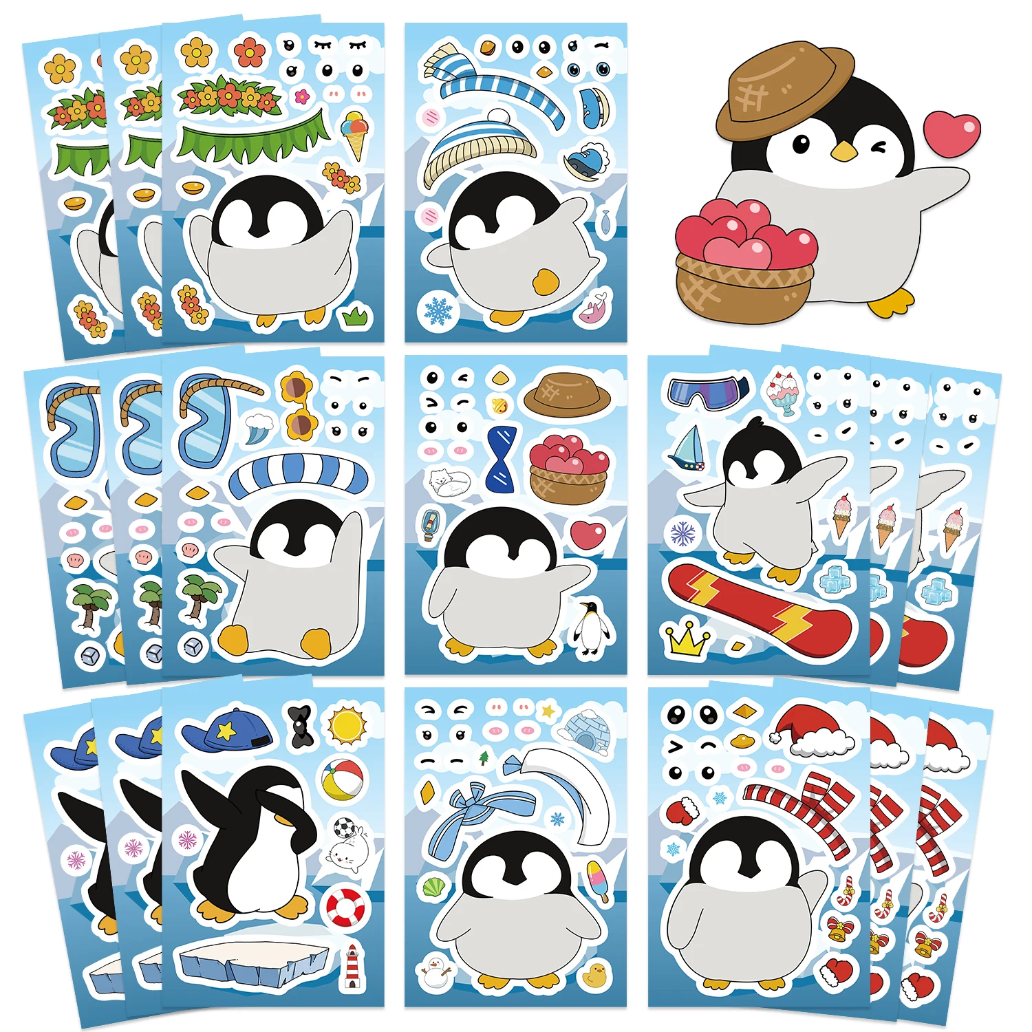 8/16/24PCS Pinguin Tier Puzzle Aufkleber Make-A-Face DIY Montage Spaß Puzzle Konto Material Wasserdichte Aufkleber – Detail 4