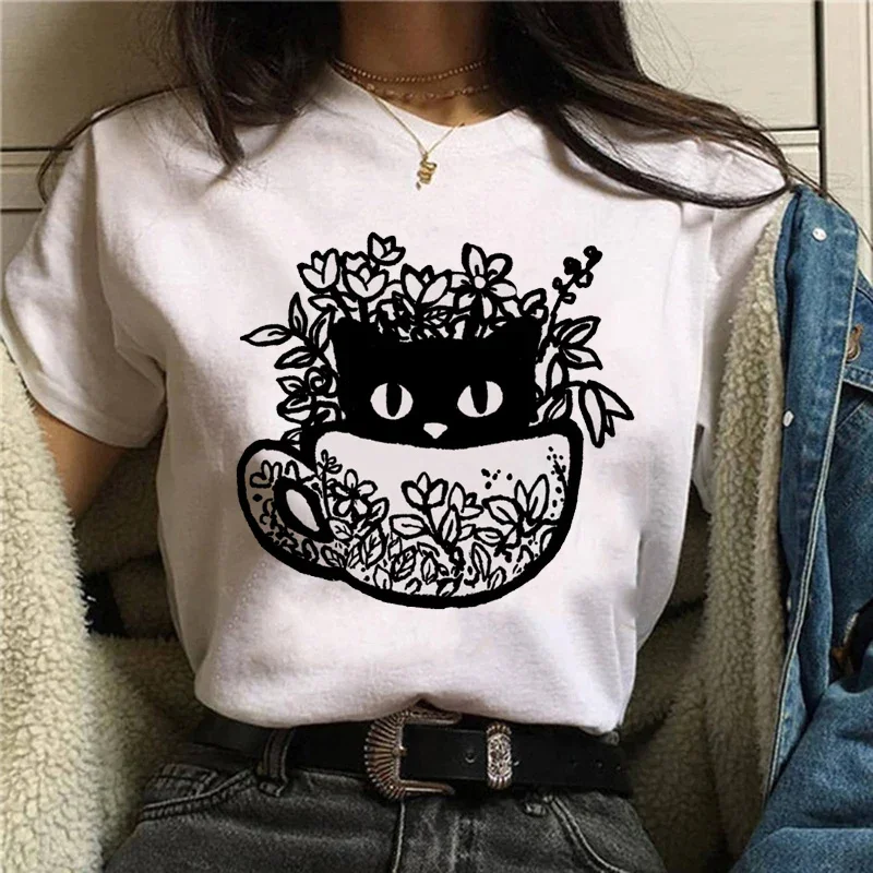 

T-shirt Summer Fashion T-shirt Women's Cute Cat Trend 90s Style Pattern Short Sleeve Printing Fashion Women's Simple T-shirt.