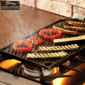 Heavy Duty Black Korean Camping BBQ Pan Reversible Cast Iron Grill Griddle for Use on Stove Grill or Campfire Cool Camping Gear