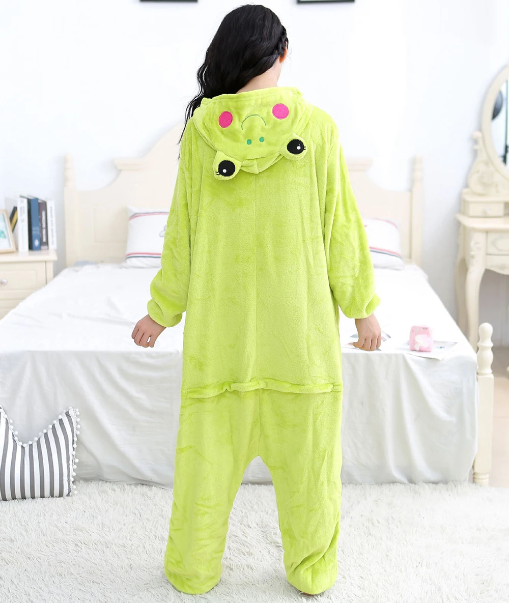 Green Frog Onesies Plush Pajamas Winter Flannel Warm Sleepwear Halloween Christmas Cosplay Costume Women Men Kids Family Costume kigurumi pajamas onesies cosplay pajamas onesies flannel pajamas onesies