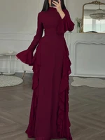 2025 European and American Women's Elegant Casual High-Waisted Solid-Colour Bell-Sleeve Dress Long Dress with Long Sleeves - Image 6