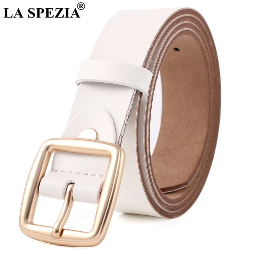 LA SPEZIA Women Belt Genuine Leather White Pin Buckle Real Leather Belt Women Black White Burgundy Coffee Casual Ladies Belt