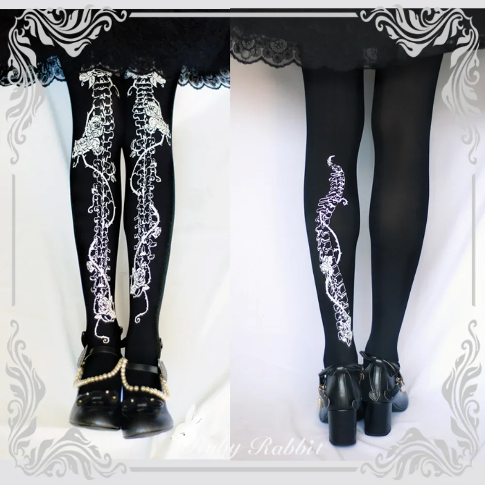 Lolita Printing Pantyhose Stockings Female White Halloween Cosplay Tights Pantyhose Women's Gothic Bottoms Sexy Long Stockings