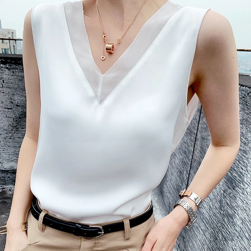 

Women's Black Blouses Summer Elegant Tunic Vintage Office Satin Silk Blouse Basic Chiffon Tops Shirt 2024 For Women