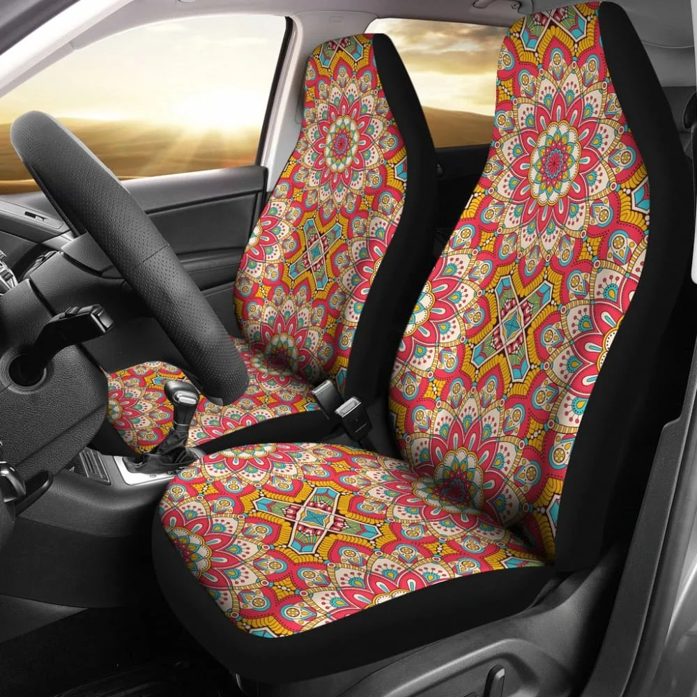 

Colorful Mandala Star Print Car Seat Covers 211706,Pack of 2 Universal Front Seat Protective Cover