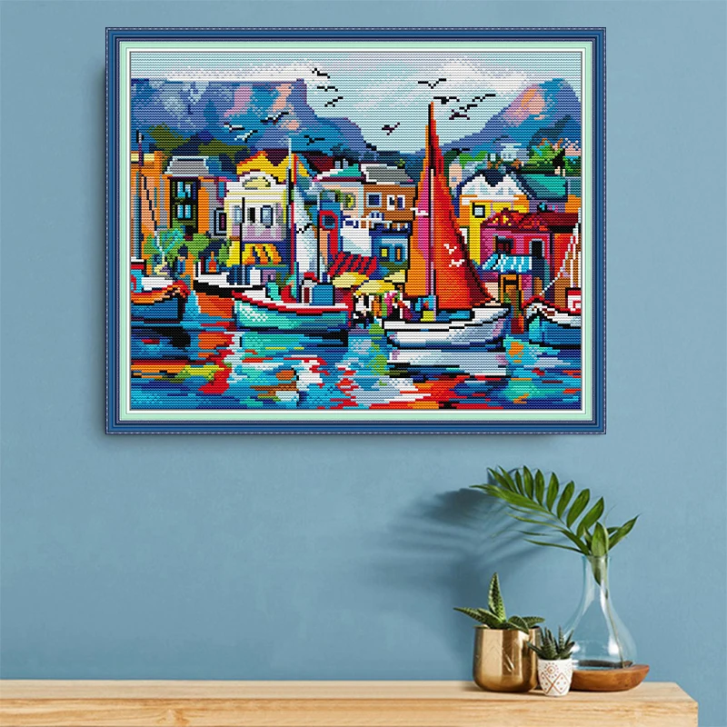 Cross Stitch Kit Seaside Landscapes 16ct 14ct 11ct Fabric Cloth Cotton Thread Embroidery DIY