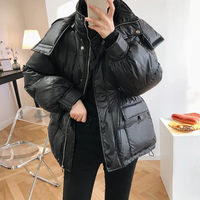 2021 New Women Winter Coat Long Sleeve Windproof Warm Lace-Up Slim Waist Women Blue Hooded Coat Casaco Feminino Women Coat black puffer coat with hood Coats & Jackets