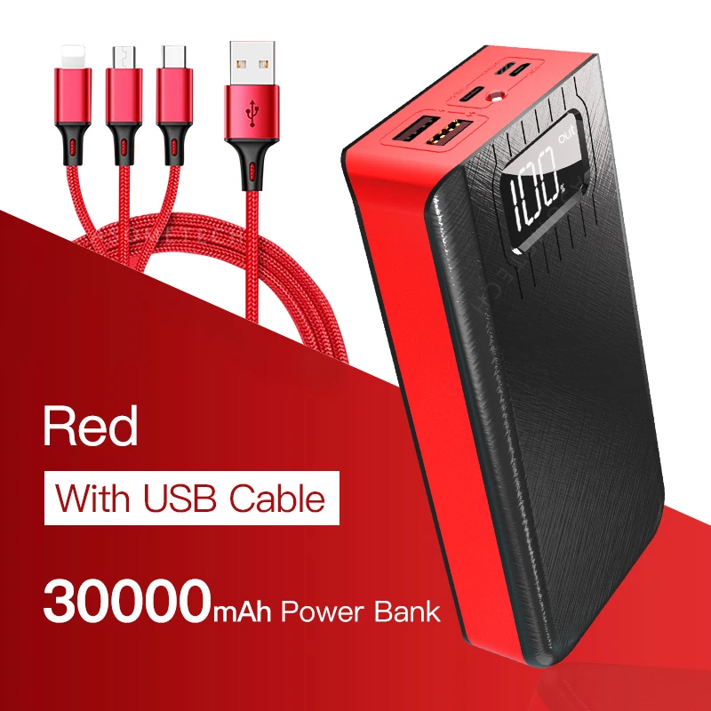 mini power bank Power Bank 30000mAh TypeC Micro USB C Powerbank LED Display Portable External Battery Charger 30000 mAh For iPhone Xiaomi Tablet power bank 20000mah Power Bank