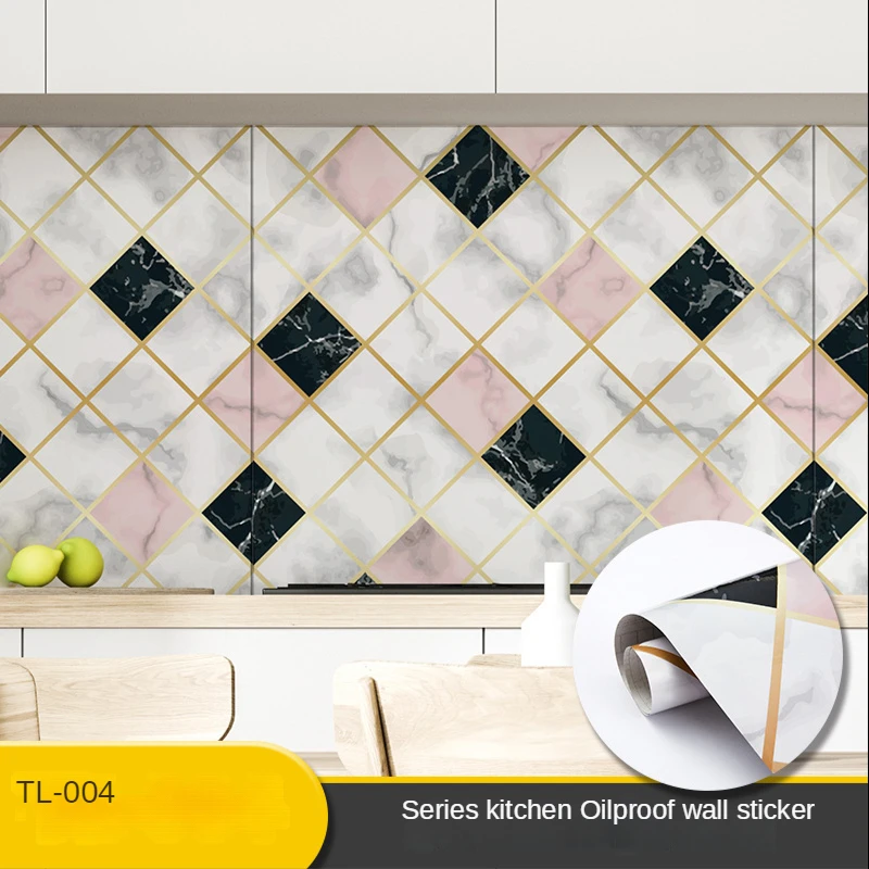 

Oil-proof Kitchen Stickers High Temperature Waterproof Self-adhesive Wallpaper Bathroom Contact Paper Peel and Stick Wallpaper
