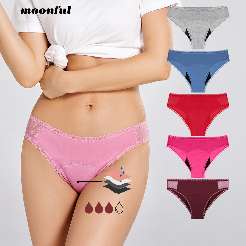 Bamboo Menstrual Panties for Women 4 Layer Absorbent Period Underwear Lace  Bikini Leak Proof Culotte Menstruelle