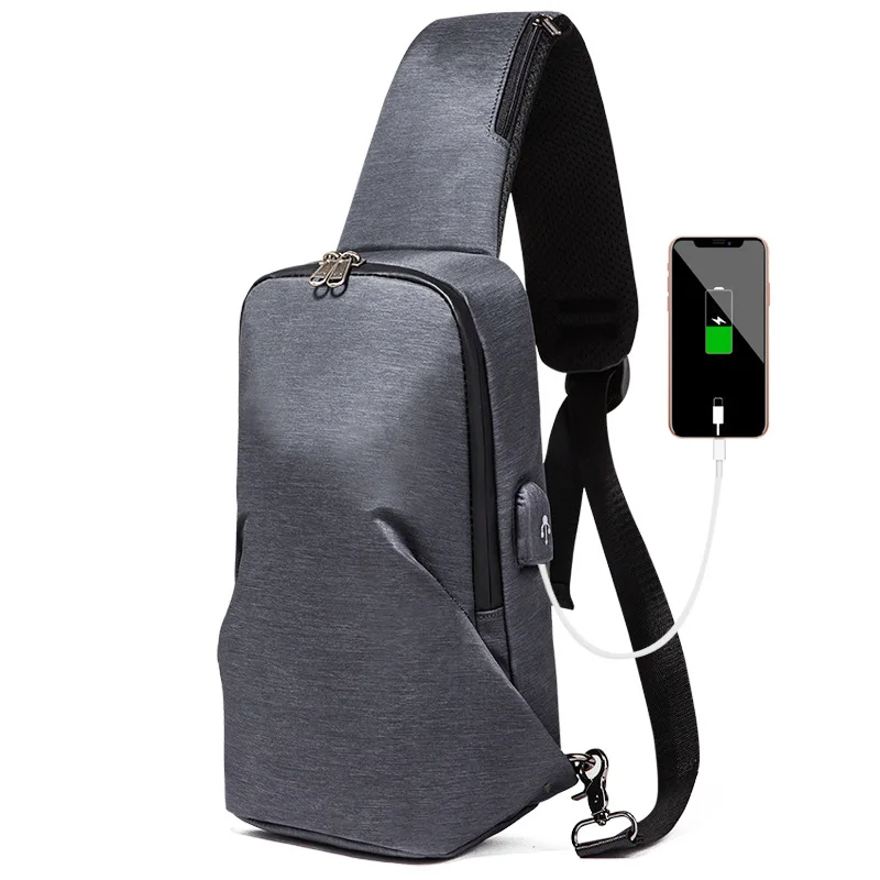 2024 New Men's Trendy Cool Style Chest Bag Single Shoulder Crossbody Bag USB Charging Men's Bag Youth Sports Small Backpack