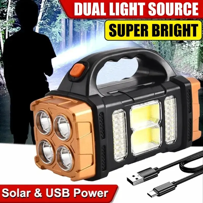 Portable Powerful USB Rechargeable Flashlight Solar LED Light With COB Work Light 4 Gear Charge Mobile Phone Camping Lamp camping light portable flashlight portable lanterns camping lamp camping lantern portable work lights portable work light portable torch portable light bulb