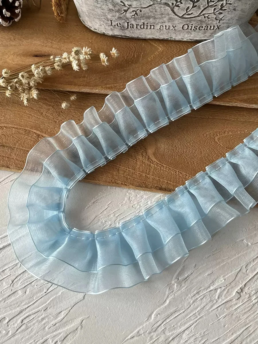 Lace Accessories 1 Meter Blue Series Lace Ribbon Handmade Diy Decorative Skirt Hem Clothing Accessories Pleated Ruffles Wide