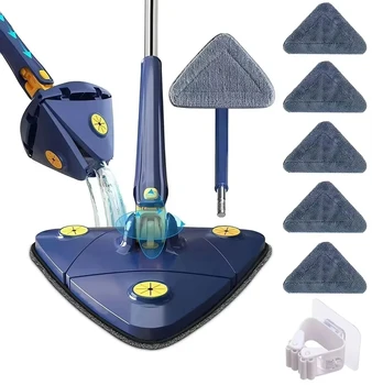 Mocio triangolare telescopico ruotabile 360 °   Il mop per la pulizia rotante spremere l'assorbimento d'acqua per uso bagnato e asciutto per il soffitto del pavimento della casa 1