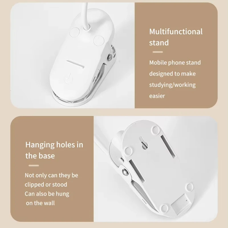 Portable USB Table Lamp Rechargeable Desk Lamp with Clip Bed Reading Night Light LED Touch 3 Modes Dimming Eye Protection Light 5