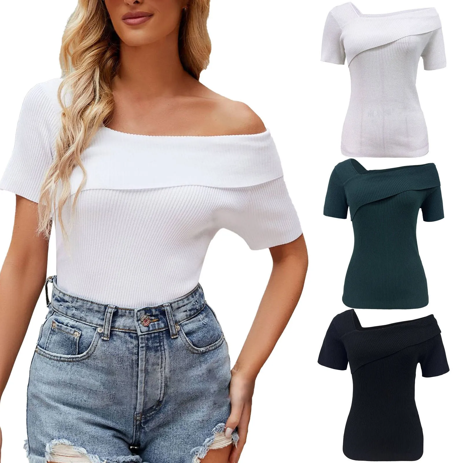 

Off Shoulder Solid Color Pullover Slim Short Sleeved Button Blouses Oversized Flower Vintage Elegant Chemise Femme Blusas