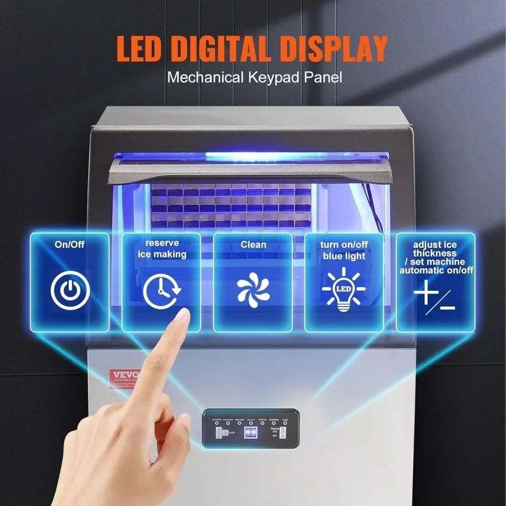 Commercial Ice Maker Machine, 119 LBS/24H Stainless Steel Under Counter Ice Machine with 24 LBS Storage 2