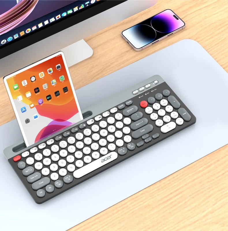

Клавиатура Acer с двумя режимами зарядки, Bluetooth + беспроводной настольный компьютер, ноутбук, планшет, телефон 2,4 OKW215, модный цвет, черный, серый