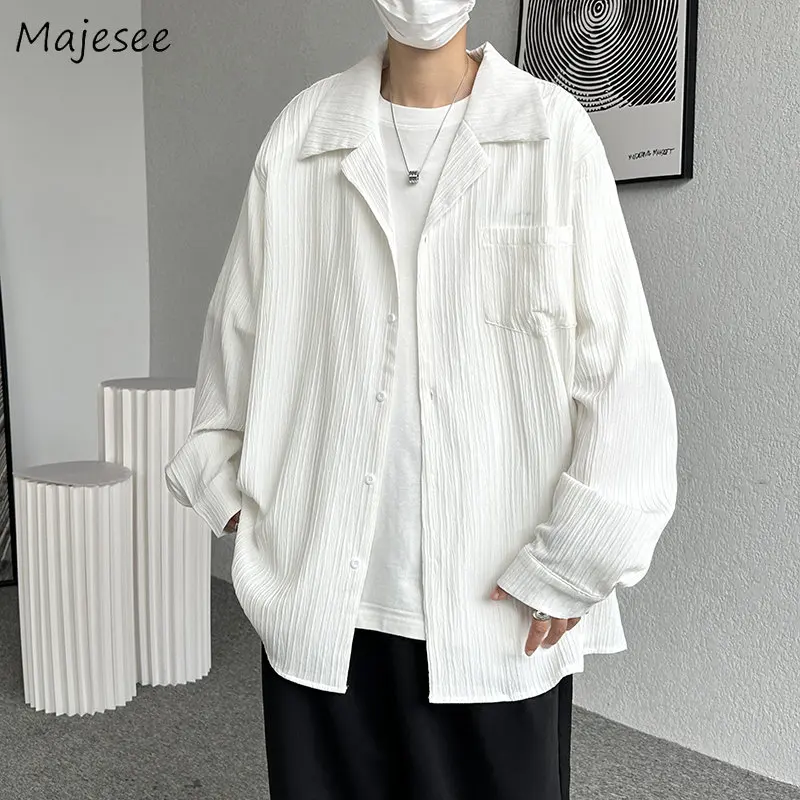 

Long Sleeve Shirts Men Simply Harajuku Sun Proof Clothing Handsome Korean Fashion Streetwear Mature 4-Colors Baggy Cool Summer