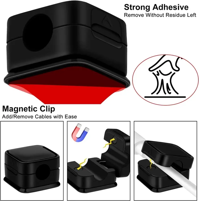 Bulk 6pcs Silicone Magnetic Cable Clips – Wire Management for Desk/Office/Travel 4