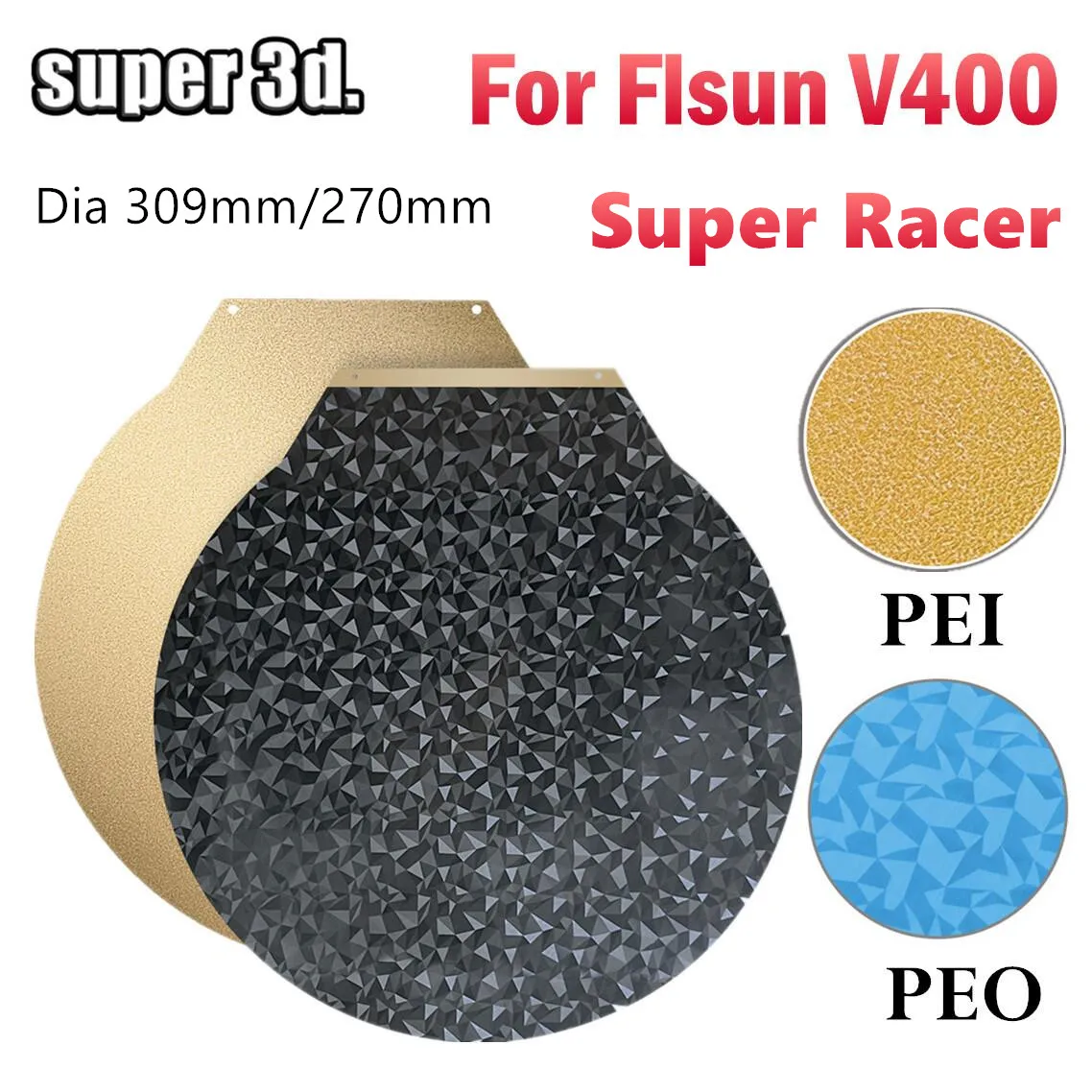 Round PEO Plate For Flsun V400 SR pei Double Sided Magnetic Steel PEO Sheet 3D Printer Build Plate For V400 Flsun Super Racer energetic pei peo sheet round dia 270mm double sided textured pei smooth pet carbon fiber build plate for flsun super racer
