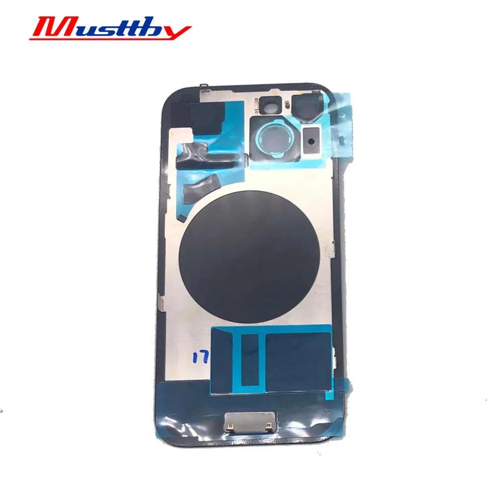 Musttby 2pc For iPhone 15 pro max 15pro 14pro Back Glass Assembly+ Metal Frame Camera Lens Shield Rear Battey Door Replacement