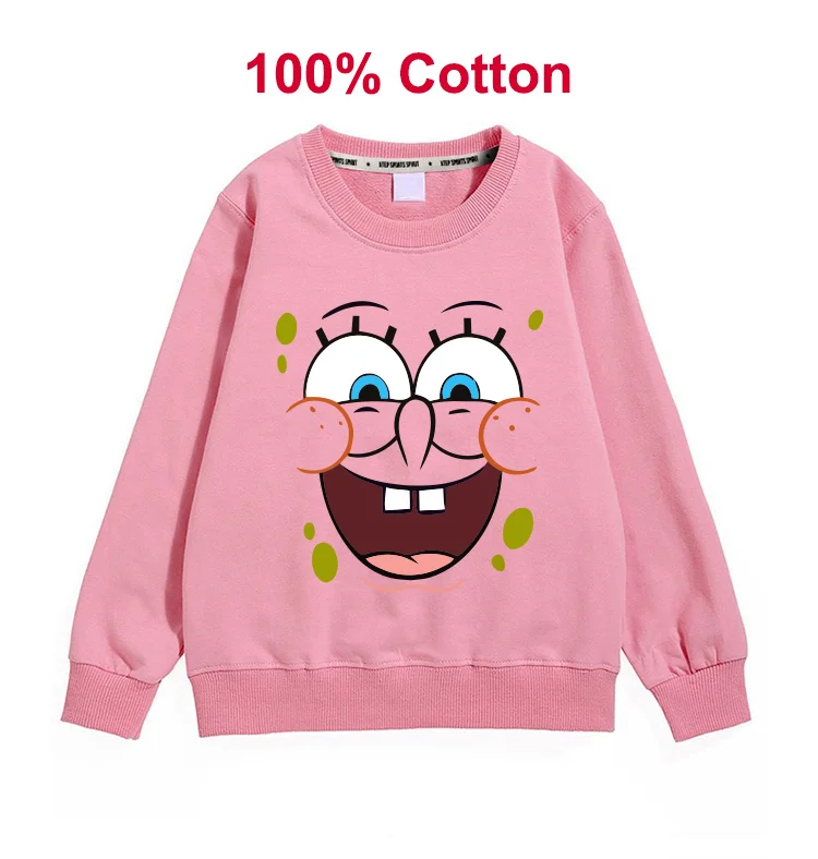 캐주얼 트렌디한 노란색 스폰지  프린트 후드, 십대 소녀 크루넥 풀오버 셔츠, 면 프린트 스웨터 상의, 신제품