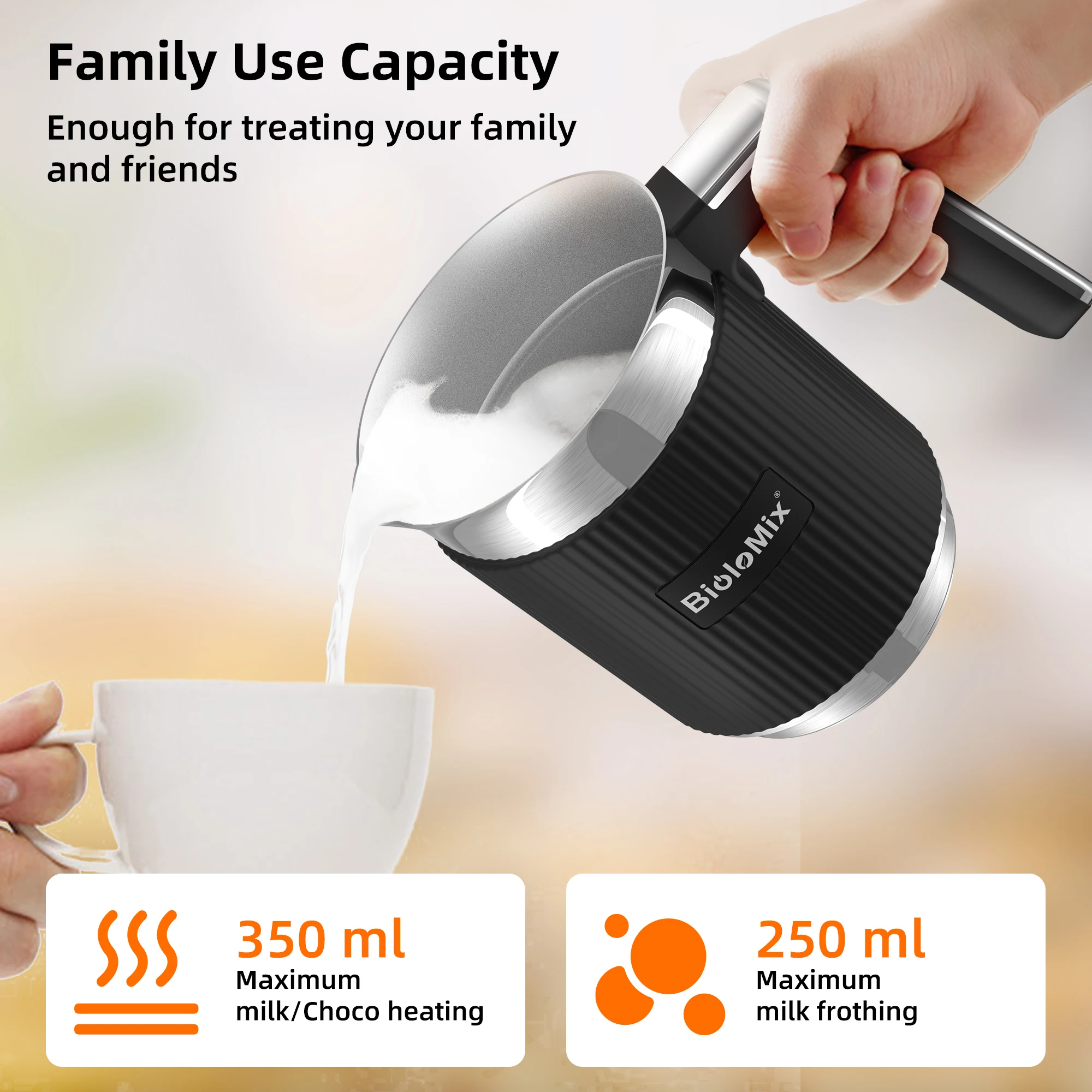 BioloMix Detachable Milk Frother and Steamer,5-in-1 Automatic Hot/Cold Foam and Hot Chocolate Maker,Dishwasher Safe 3
