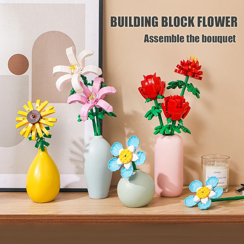 

1pcs Building Block Flower Rose Carnation Bouquet Match Toy Household Potted Plant Decoration DIY Assembled Bricks Children Gift