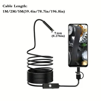 7MM Android Endoscope Camera 3 IN1 Micro USB Type C Borescope Mini Camera Waterproof LED Car Inspection For HUAWEI XIAOMI PC 1
