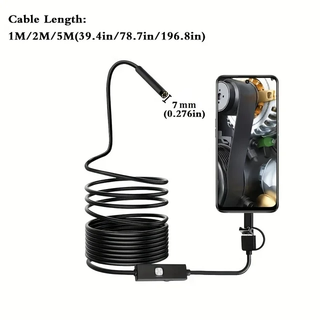 7MM Android Endoscope Camera 3 IN1 Micro USB Type C Borescope Mini Camera Waterproof LED Car Inspection For HUAWEI XIAOMI PC 1