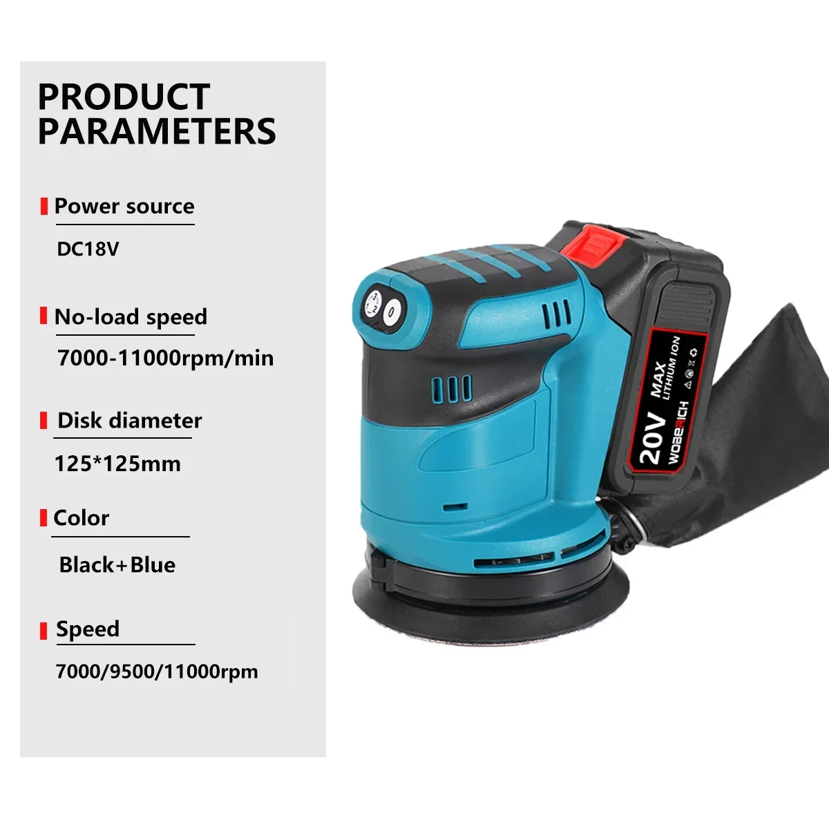 Electric Sander 3 Speed 125mm Sandpaper Wood Grinder Polishing Machine Sander Random Orbit For Makita 18V Battery